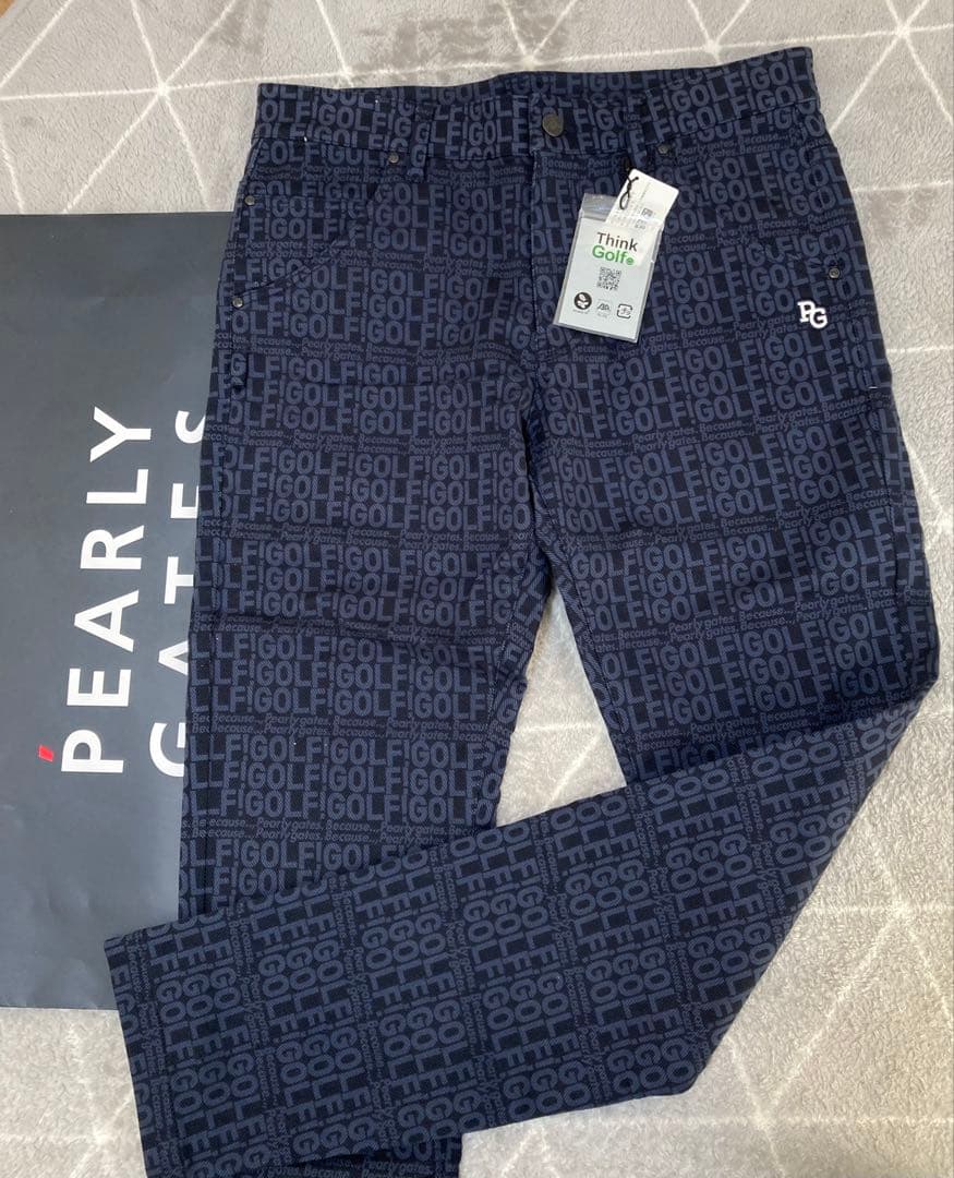 新品 パーリーゲイツ コットンストレッチカルゼ表ピーチ パンツ(4)サイズM/紺