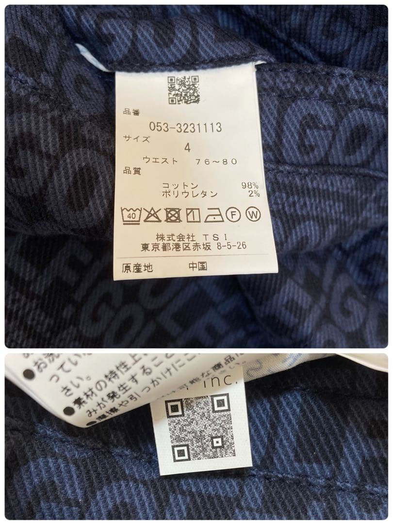 新品 パーリーゲイツ コットンストレッチカルゼ表ピーチ パンツ(4)サイズM/紺