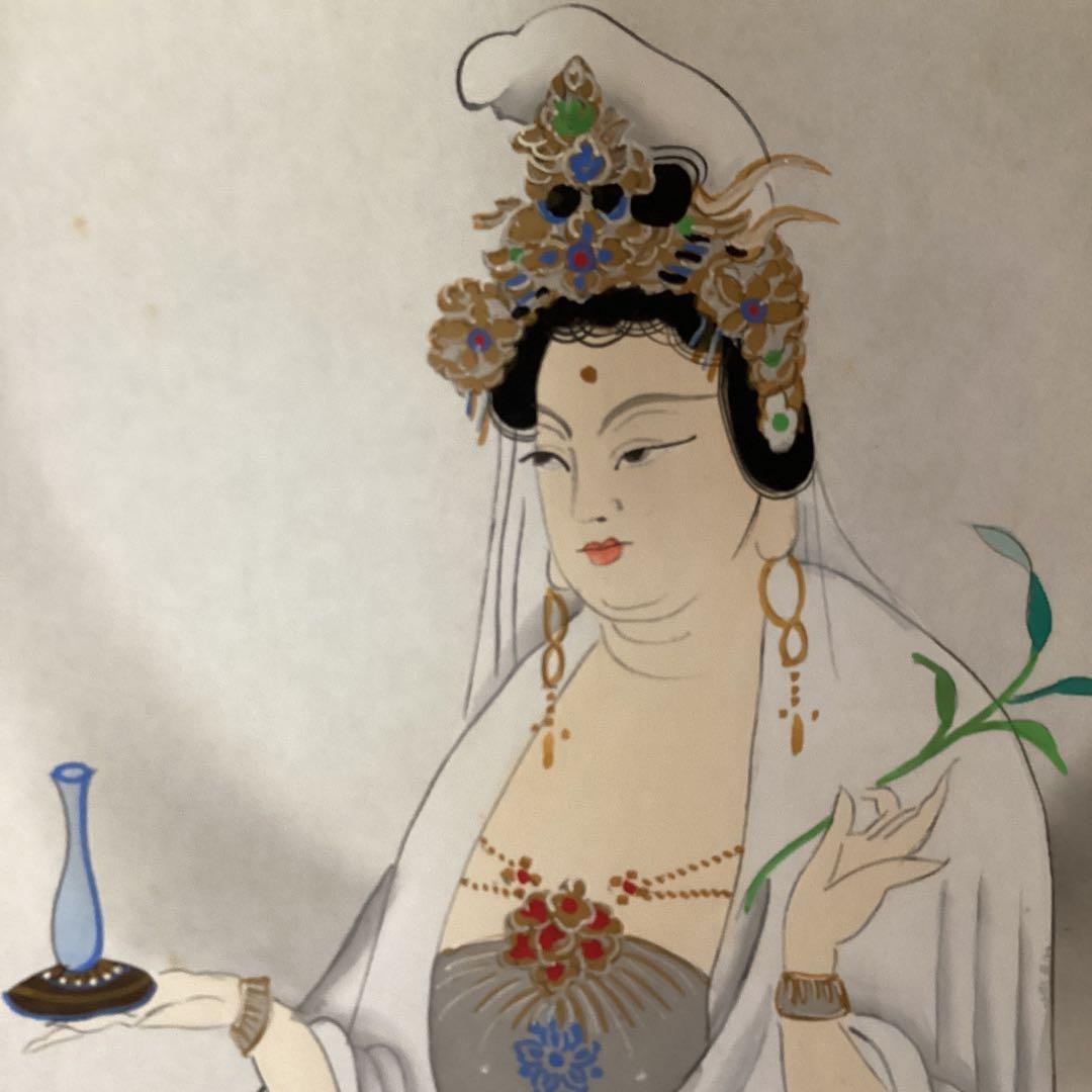 村上華岳　絹本着色　【観音菩薩立像　肉筆　】　軸先木仏具表装　特製格納箱　203