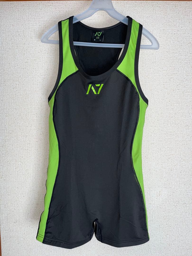 A7 シングレット メンズ　L ブラック/ライムグリーン