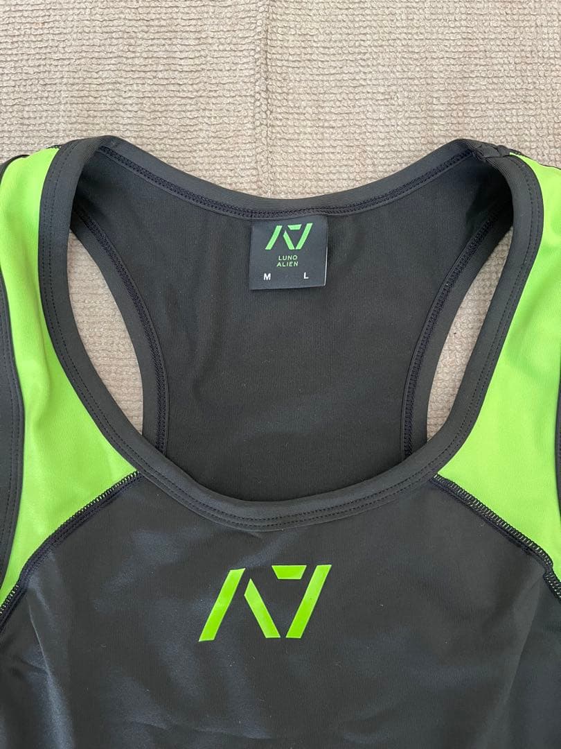 A7 シングレット メンズ　L ブラック/ライムグリーン