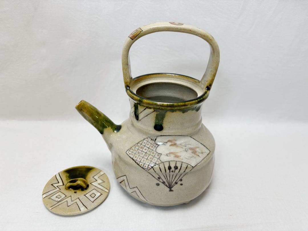 ほぼ未使用 茶道具 田中源彦造 菊泉窯 織部水注 陶印 提梁式 水次 共箱