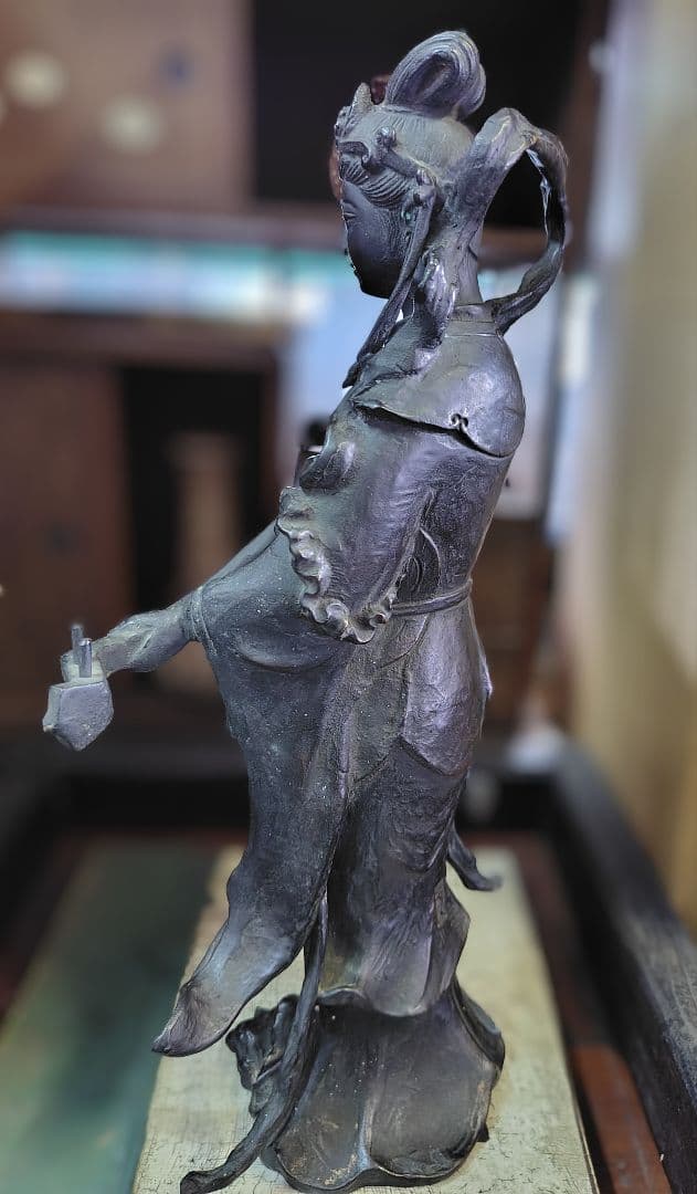 古銅 無垢 高岡 唐金 在銘 芳山作 弁財天 仏像 古美術 銅製 銅像