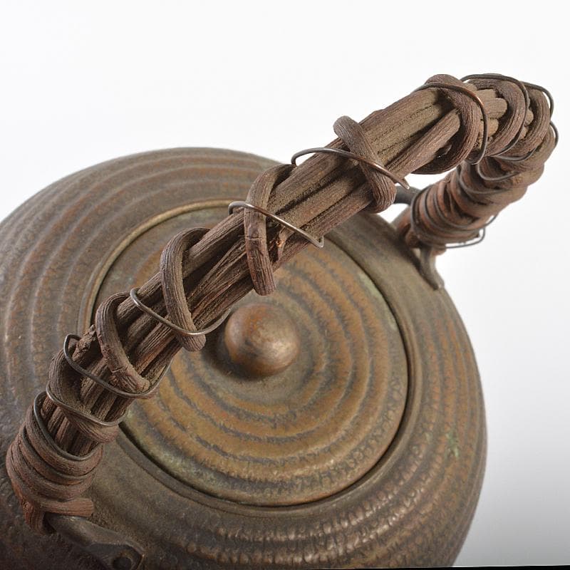 煎茶道具　金僲堂造　黄銅　柚子肌　線文　湯沸し　急須　D　R6186