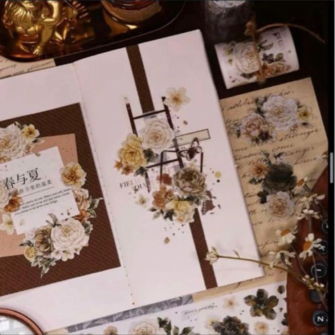 PET 6cm×6m 焦糖拿铁 海外マスキングテープ　海外マステ　花