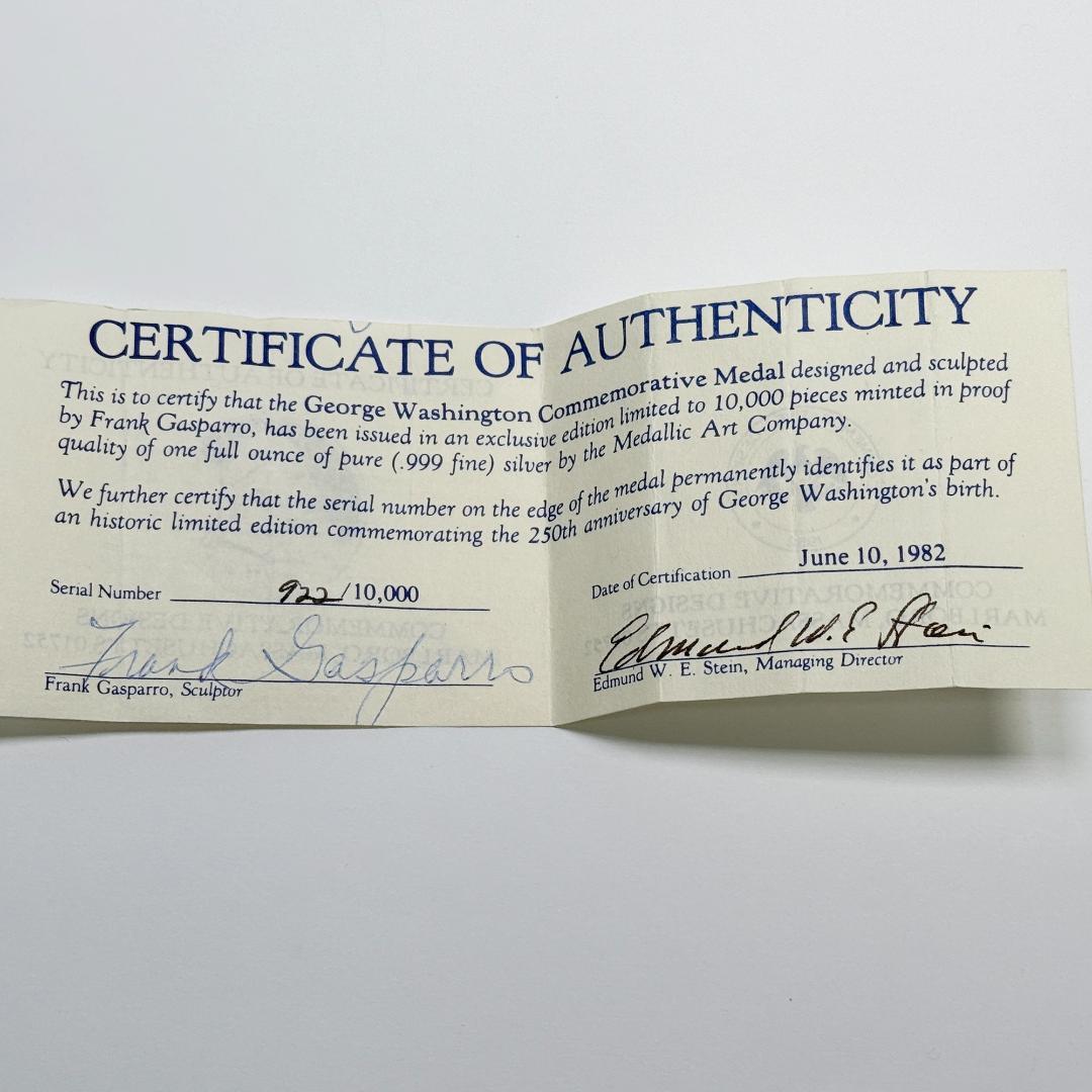 【希少】ワシントン生誕250周年記念 純銀メダル シリアルあり