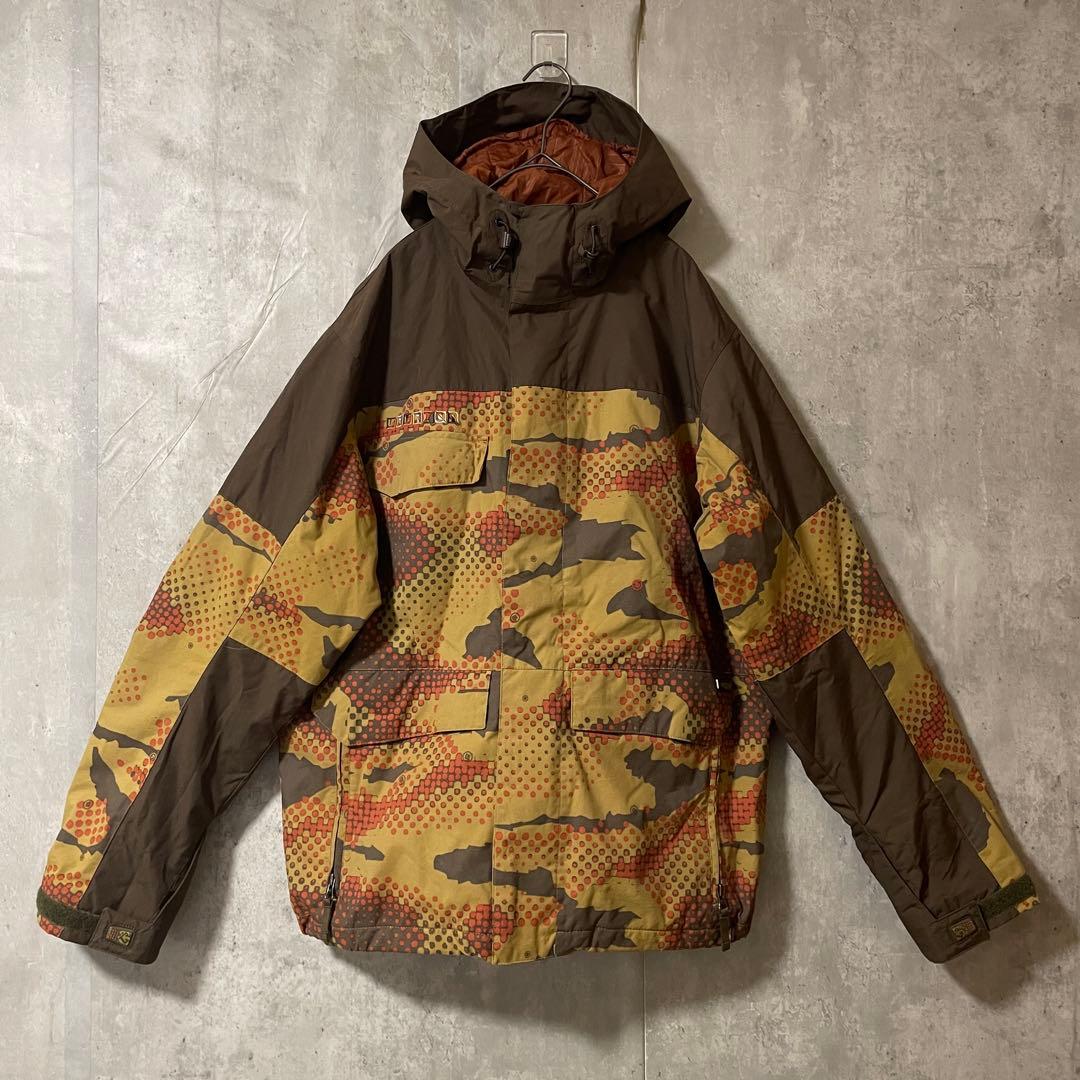 Burtonバートンスキーウェアスノーボードジャケットパーカー茶色ブラウンカモ柄