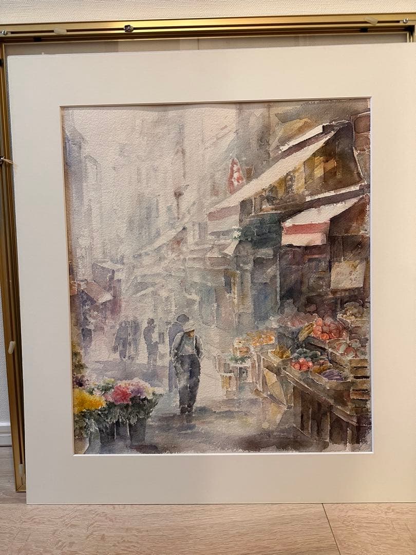 水彩画原画額装　パリの風景