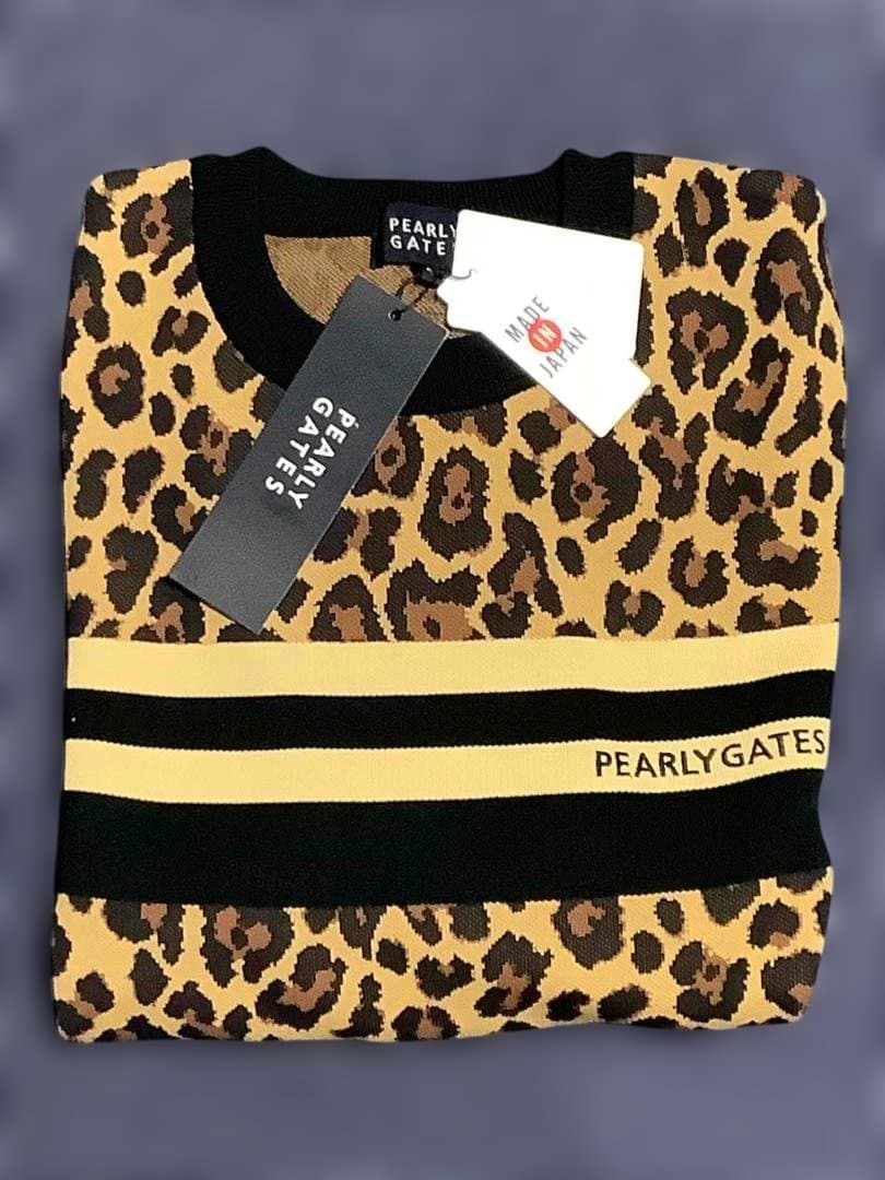 PEARLY GATES 光栓34レオパード柄セーター6/XL 茶 新品タグ付き