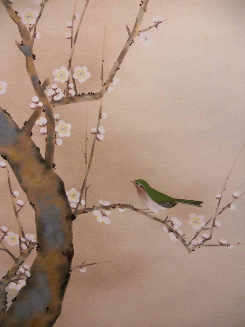 掛け軸 小川大鳳 梅に鶯 絹本 希少 軸装 茶道具 掛軸 美品 です。