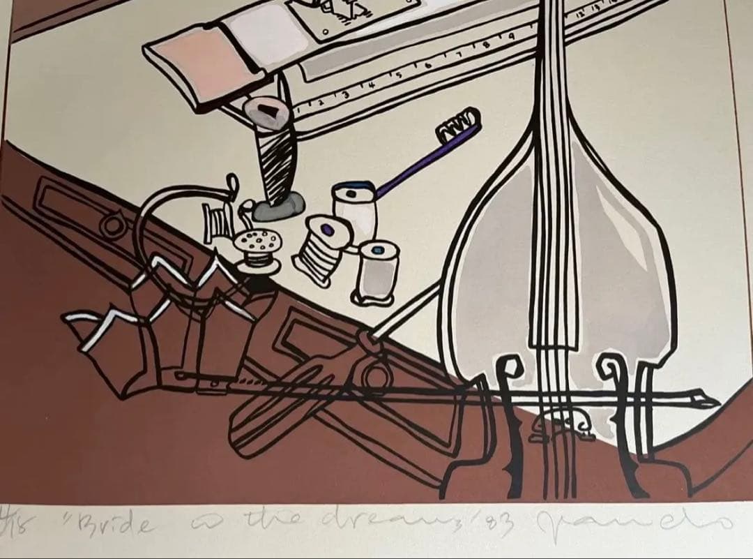 希少　シルクスクリーン　限定版　サイン、ED有　アンティーク額　ジニー・キム　蝶