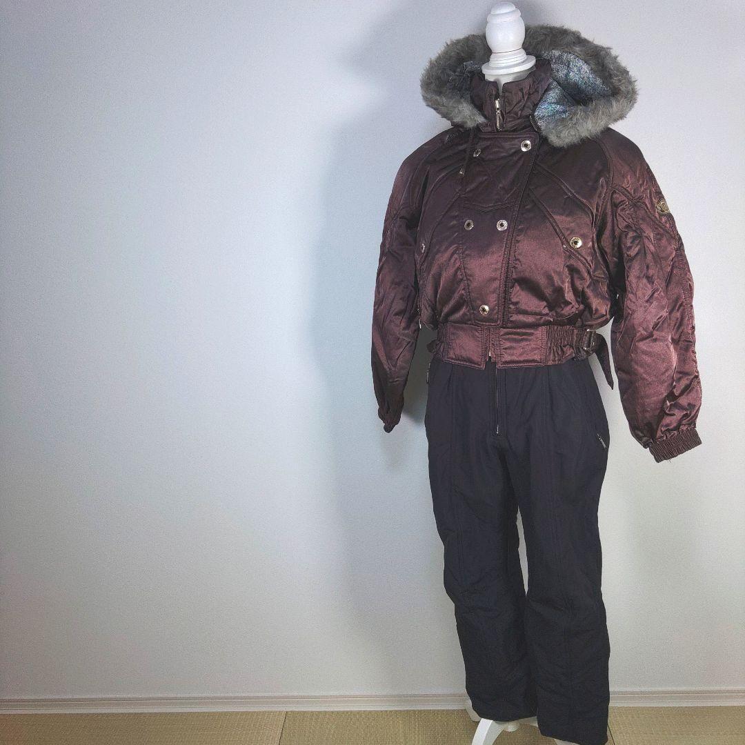 昭和レトロ　レディース　Mサイズ　スキーウェア　ブラウン　ブラック　つなぎ
