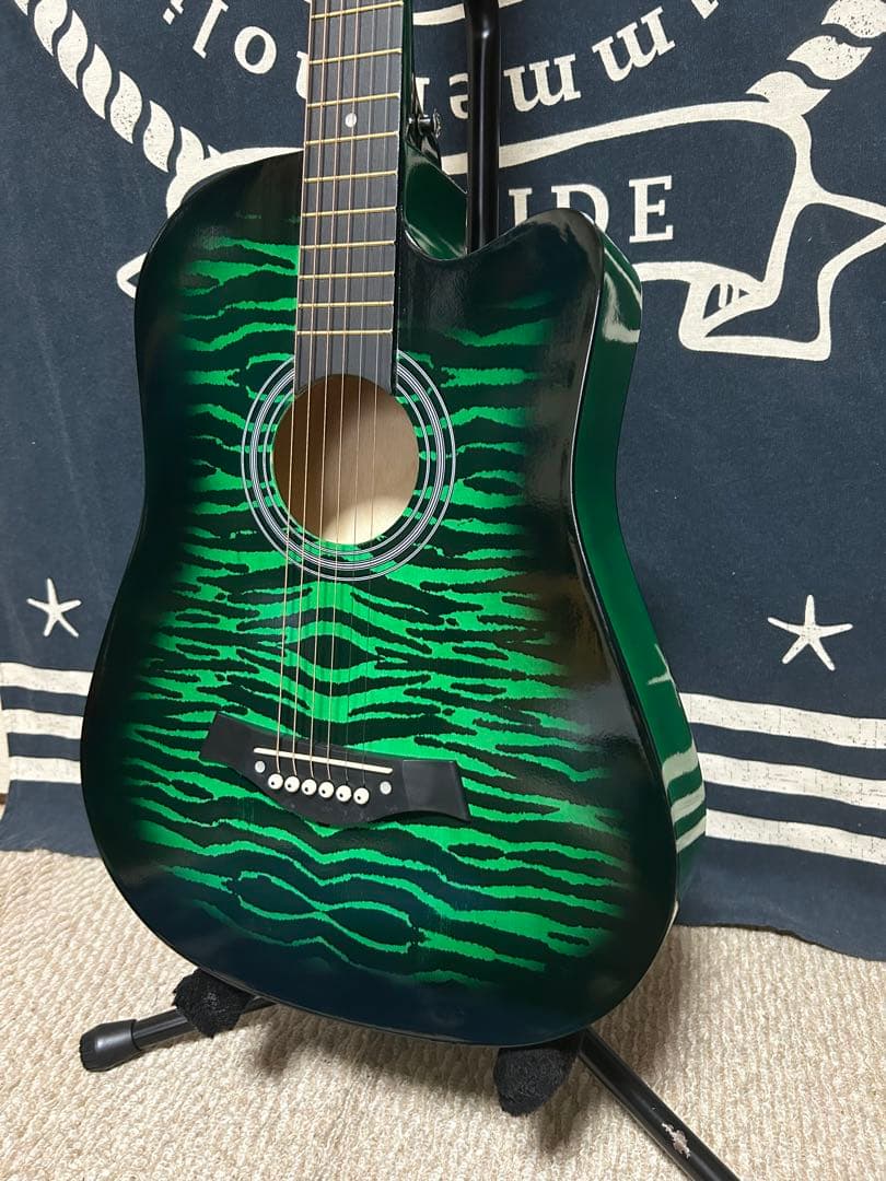 今月末迄　特価‼️新品未使用グリーン　タイガーグラフィック　アコースティックギター