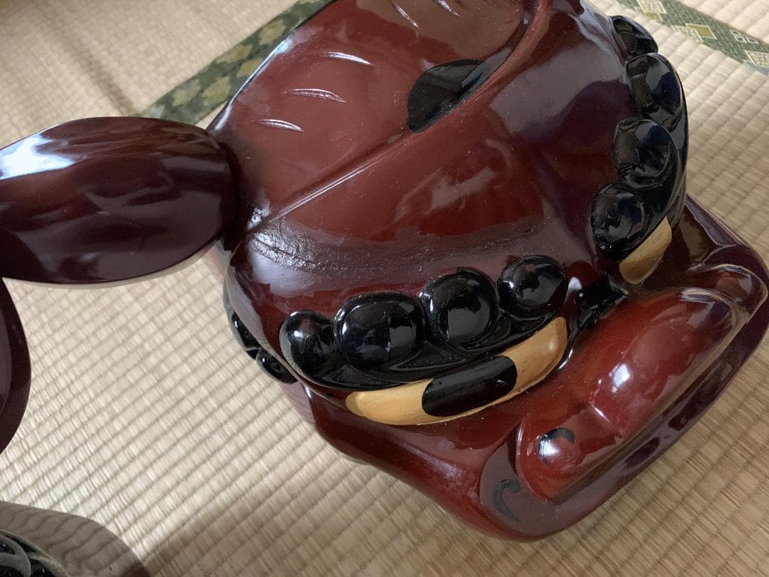 獅子頭　一対　夫婦　雄雌　木製　獅子舞