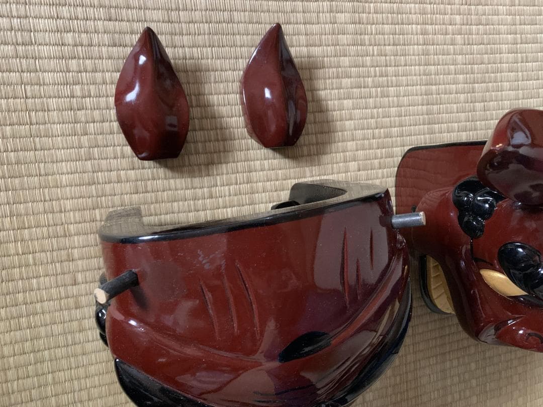 獅子頭　一対　夫婦　雄雌　木製　獅子舞