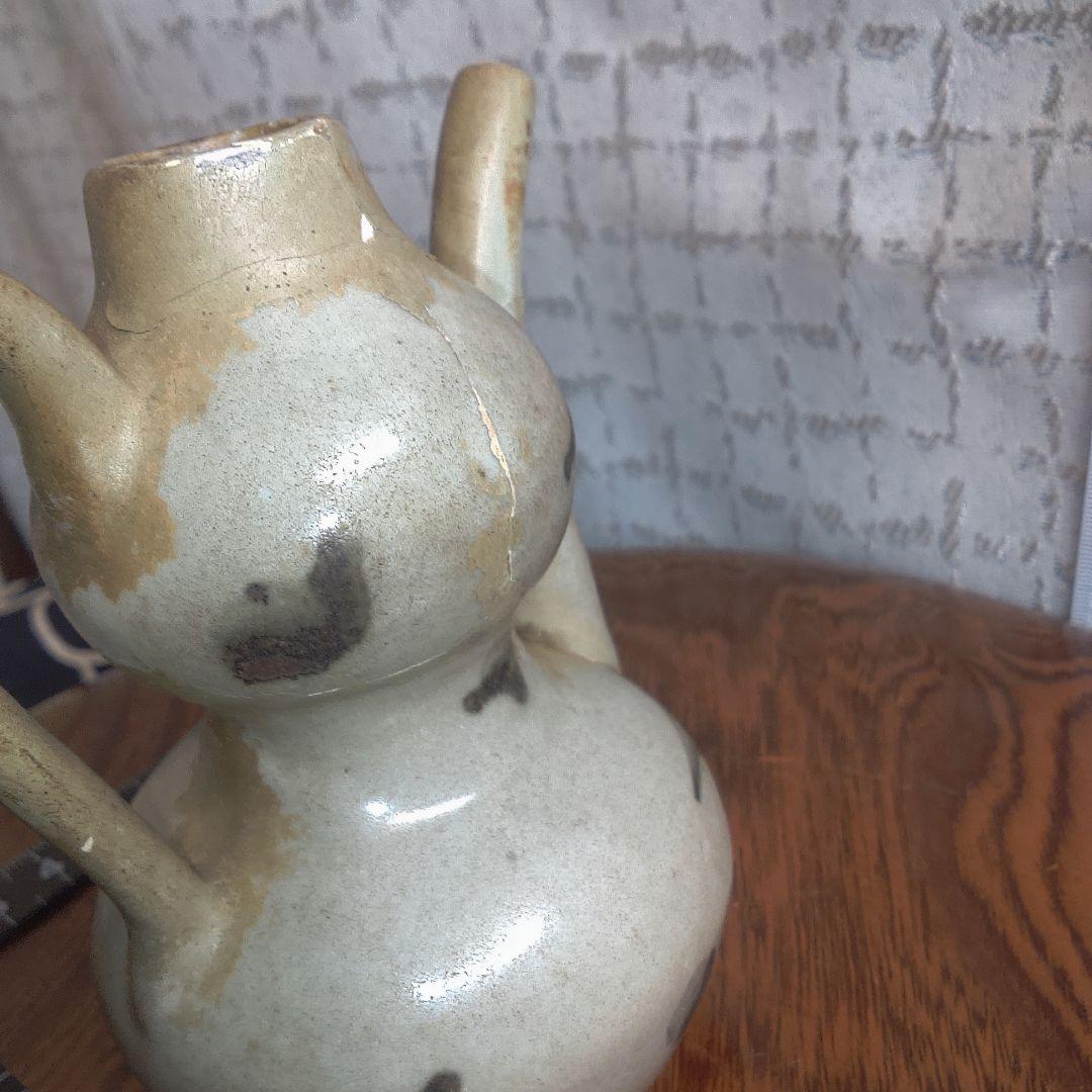 骨董６手作り陶器壺、二重ボディ