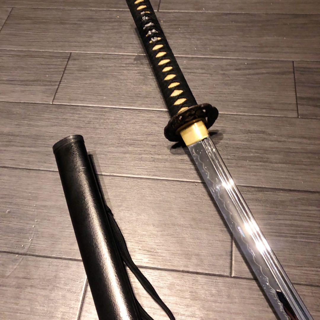 高級模造刀　居合刀　樋入り刀身　黒拵え　亜合金刀身