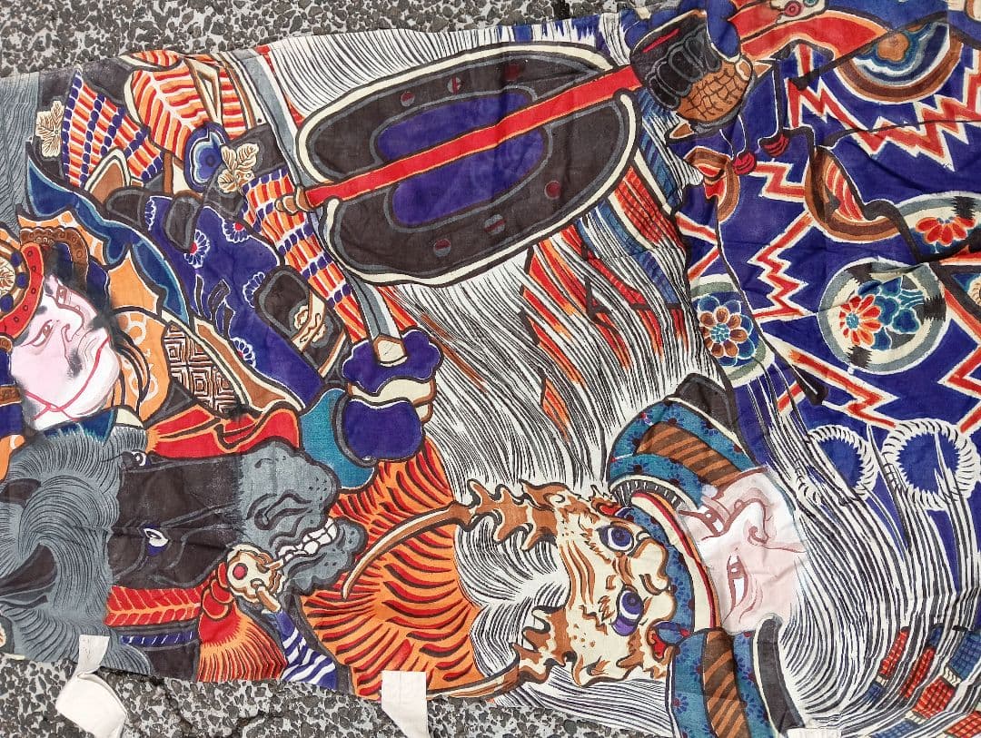 ミ*ミ様 武者絵　武将　侍のぼり旗　戦国時代　着物　綿　江戸　明治　手書き　古布