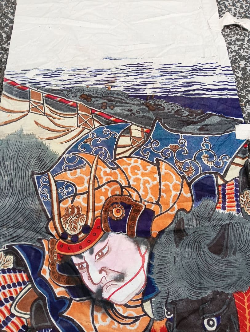 ミ*ミ様 武者絵　武将　侍のぼり旗　戦国時代　着物　綿　江戸　明治　手書き　古布