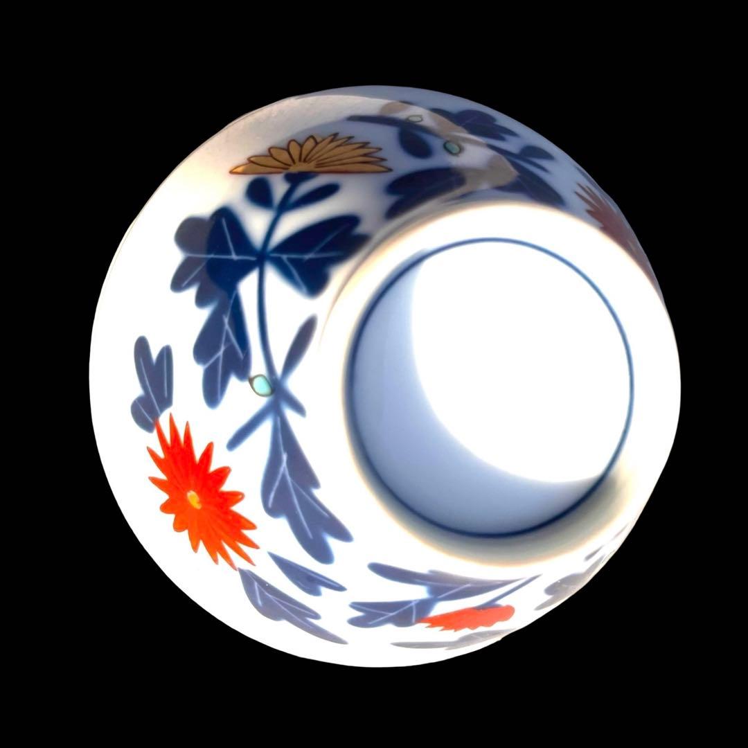 江後期～明治時代 豊楽燒 染付 金彩 菊花絵文　湯呑み5点　茶器　手書き　尾張