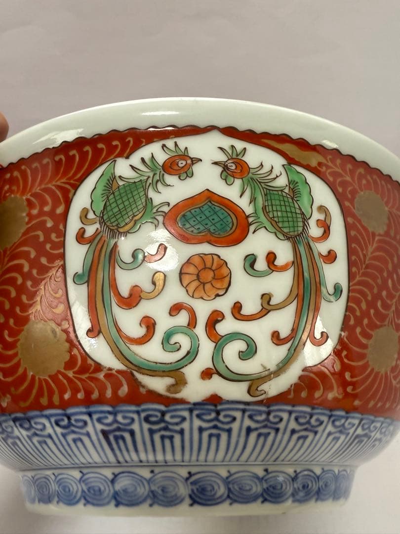 江戸期　古伊万里　金彩色絵　龍鳳文　鶴寿老人30cm 大鉢　送料込み