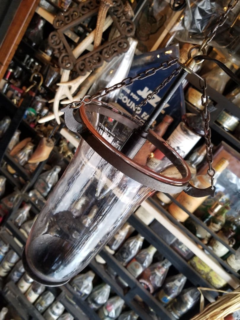 希少　ヴィンテージ　ロートアイアン　釣り鐘　気泡　手吹き　硝子　吊り下げ　ランプ