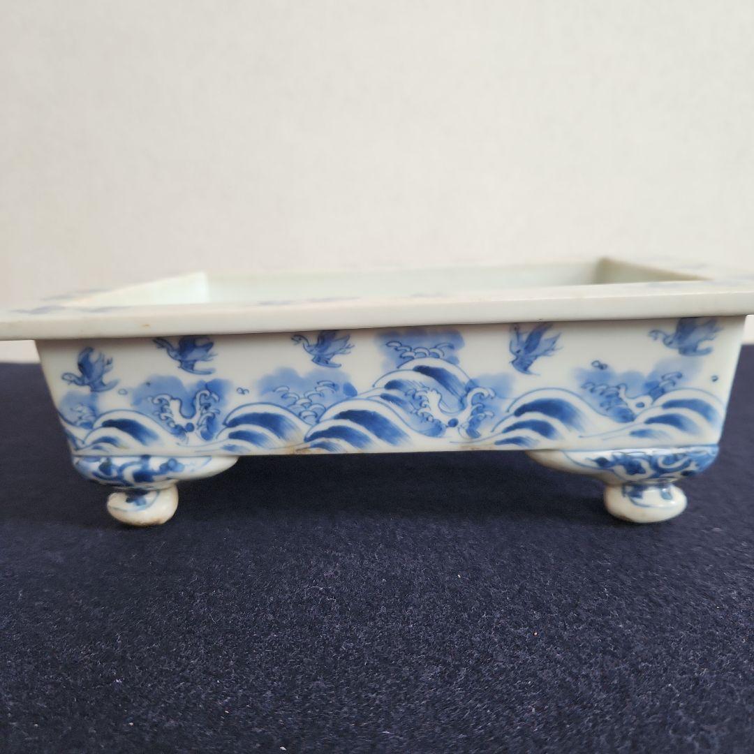 染付け水盤‥波に千鳥紋様