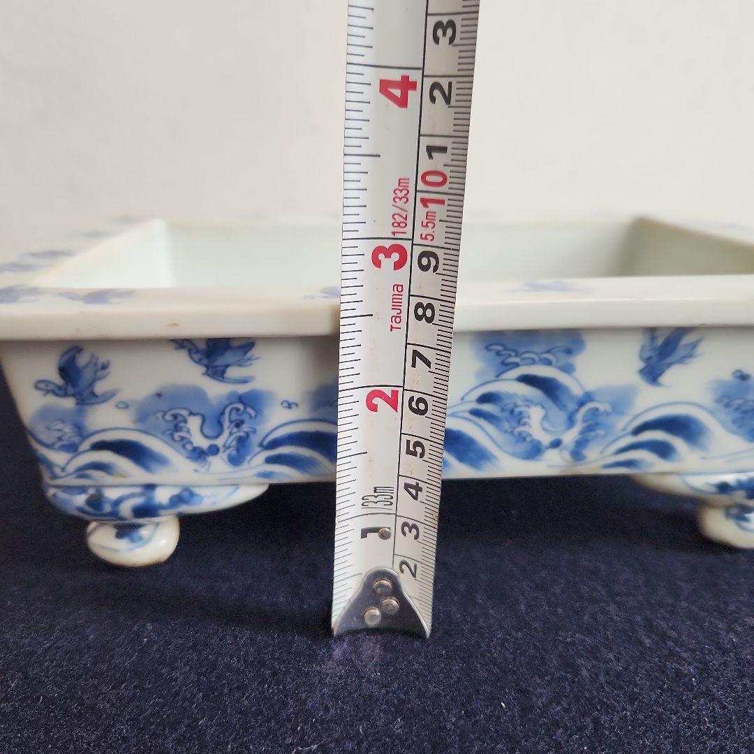 染付け水盤‥波に千鳥紋様