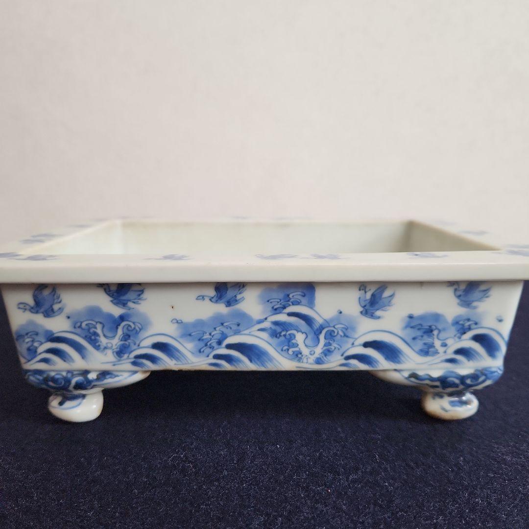 染付け水盤‥波に千鳥紋様