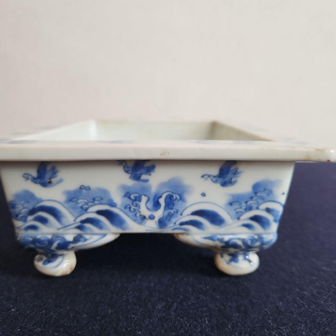 染付け水盤‥波に千鳥紋様