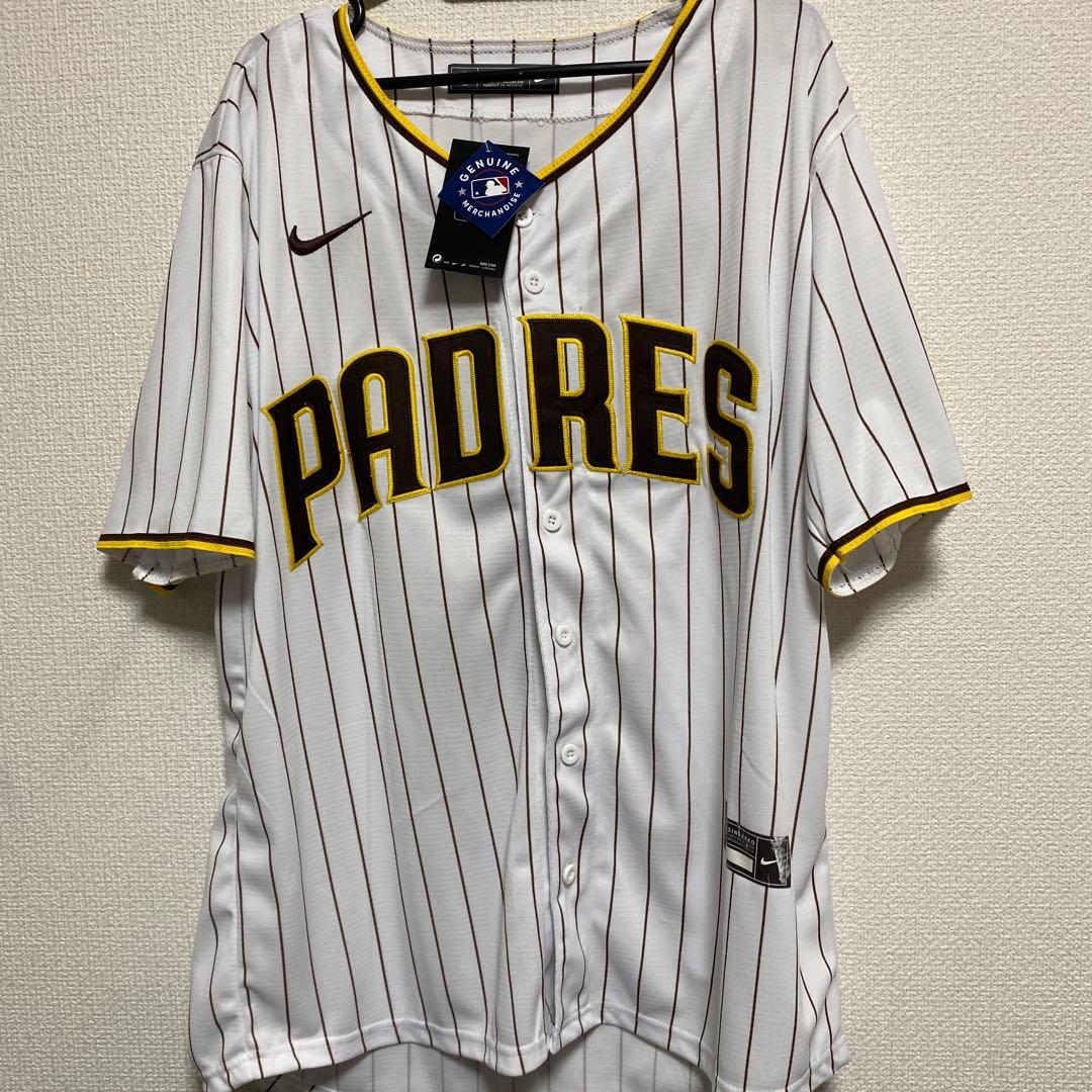 ナイキ パドレス ダルビッシュ ユニフォーム ピンストライプ 白×茶（サイズL）