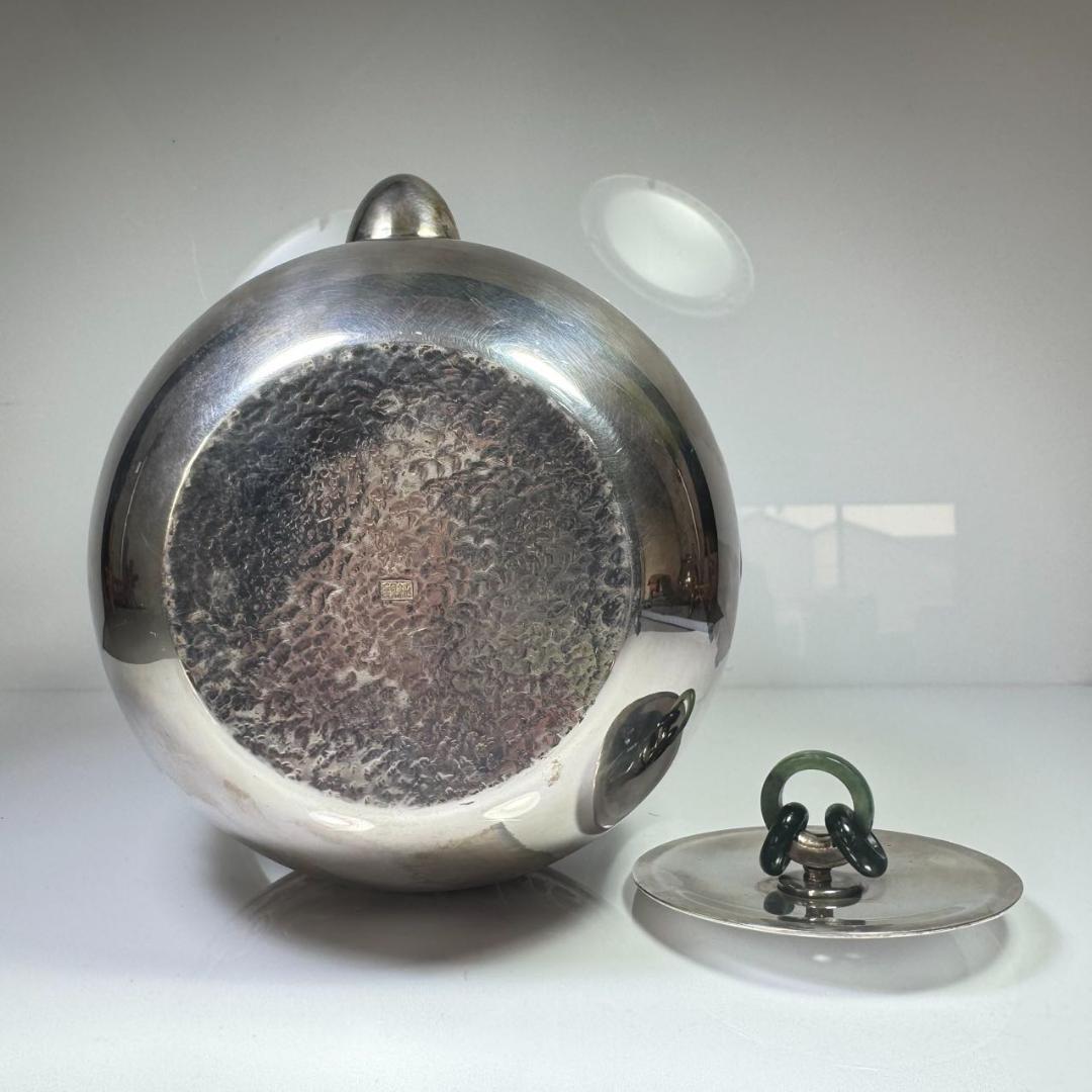 純銀製 蔵六 湯沸 貴石摘 銀瓶 箱付 古美術品 純銀保証 湯沸 やかん