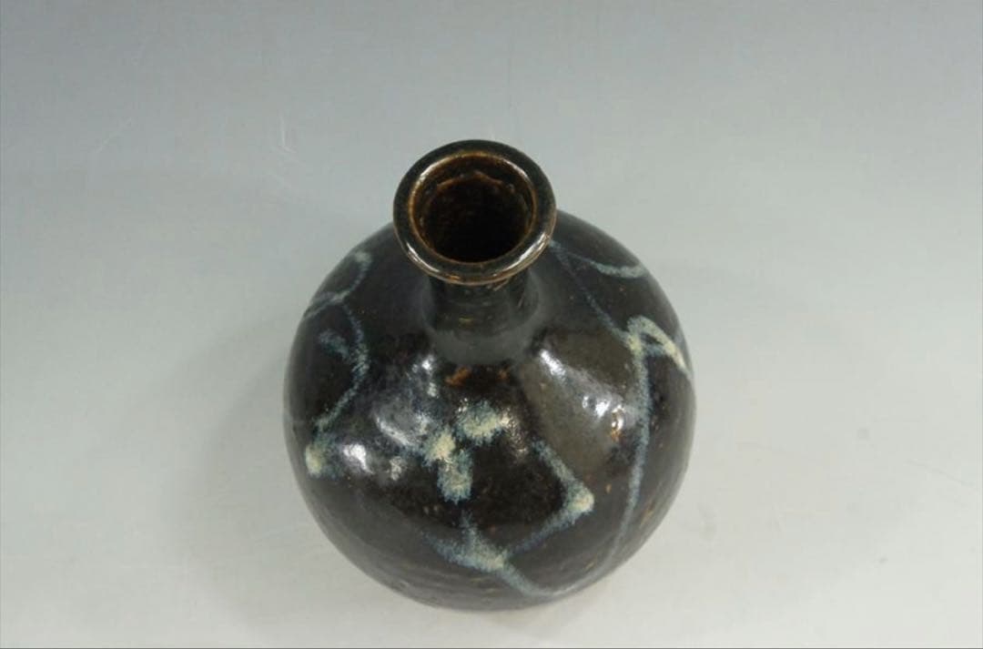 花器 古唐津 武雄系 素麺手 黒釉 茶道具 懐石 茶道 徳利 花入 骨董 古美術