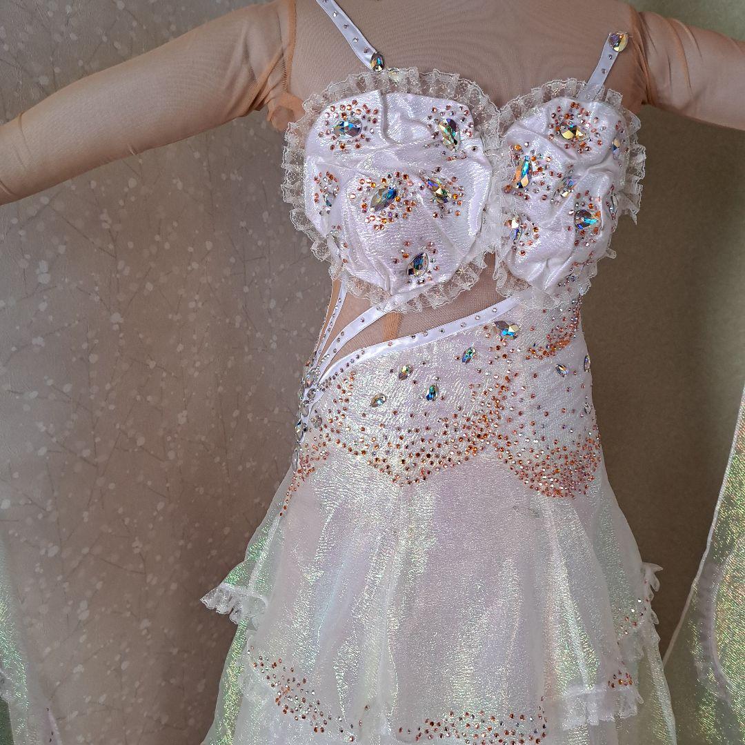 社交ダンスドレス ホワイト ビーズ装飾