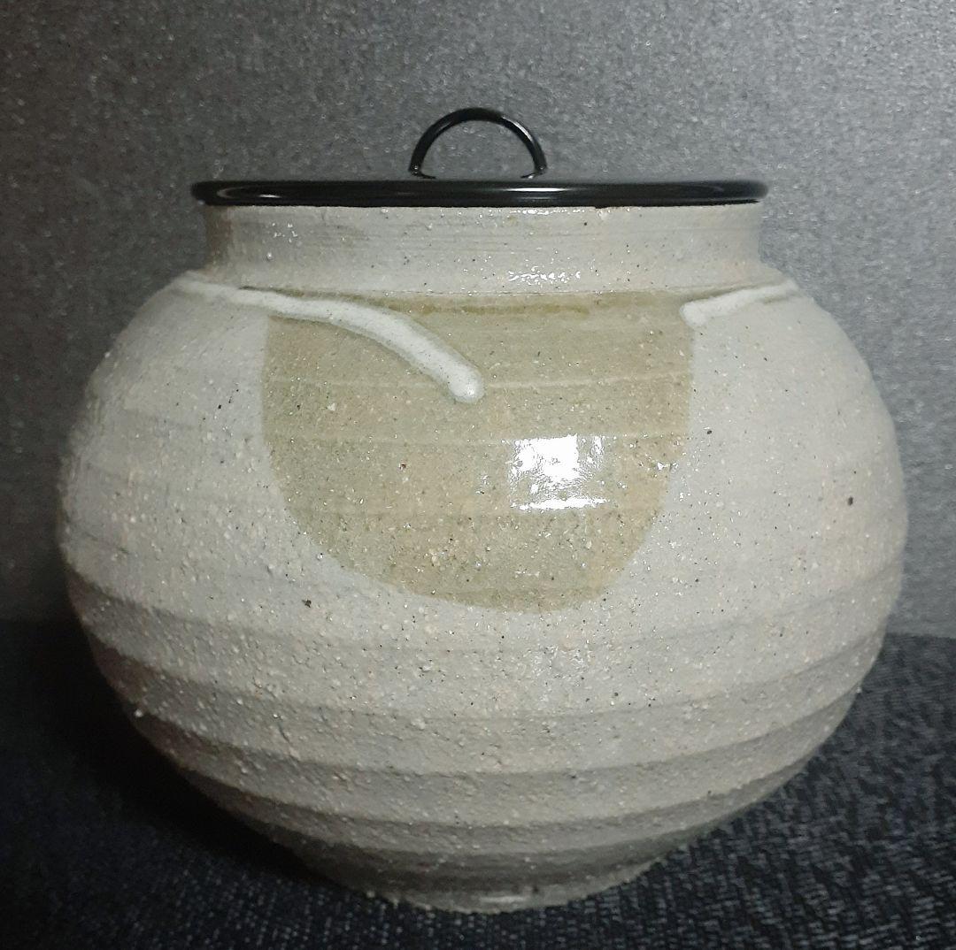 日本工芸会正会員　益子焼【武田敏男】作　鉄釉　草文様　水指　共箱　茶道具　茶器