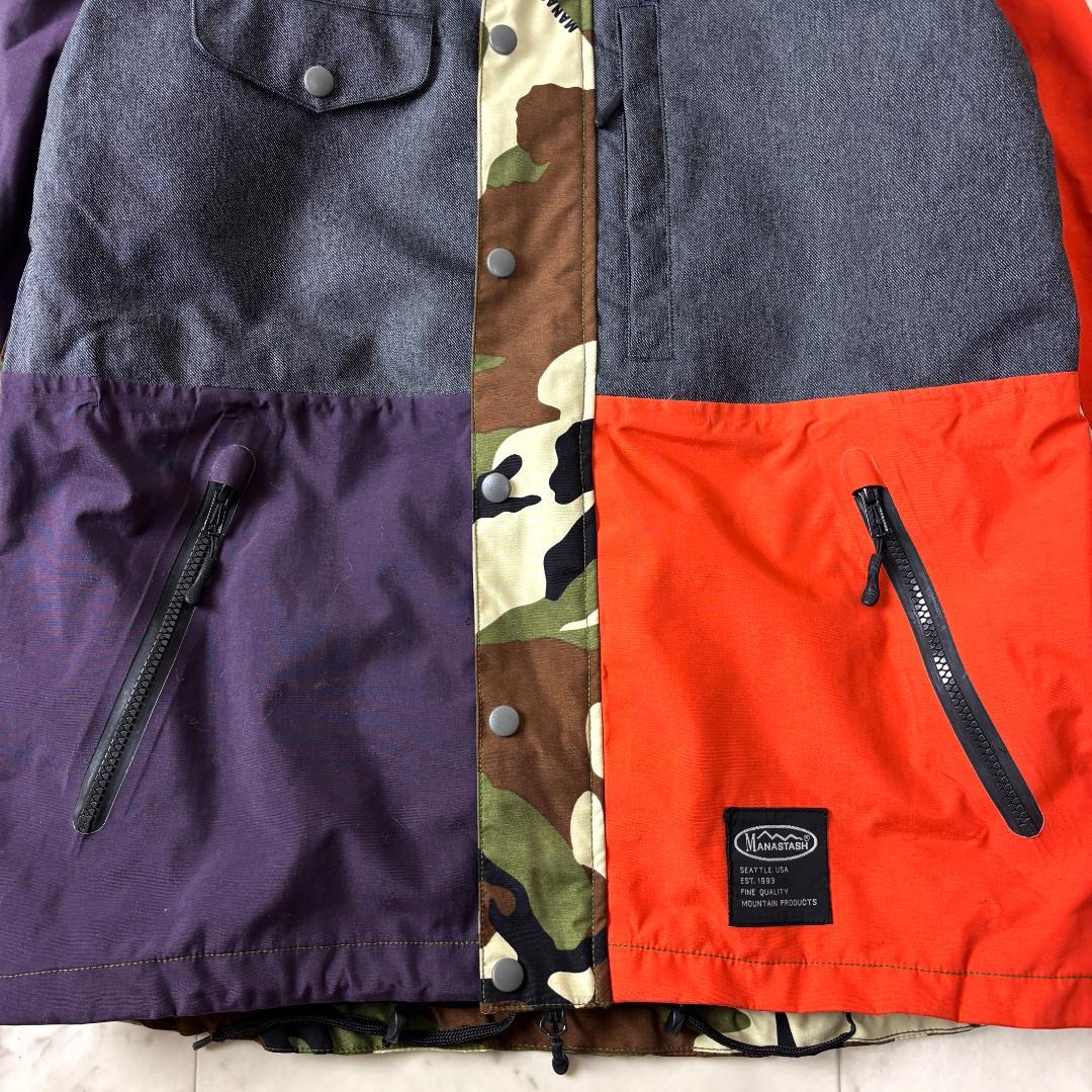マナスタッシュ M スノーボードジャケット スキージャケット パッチワーク 迷彩