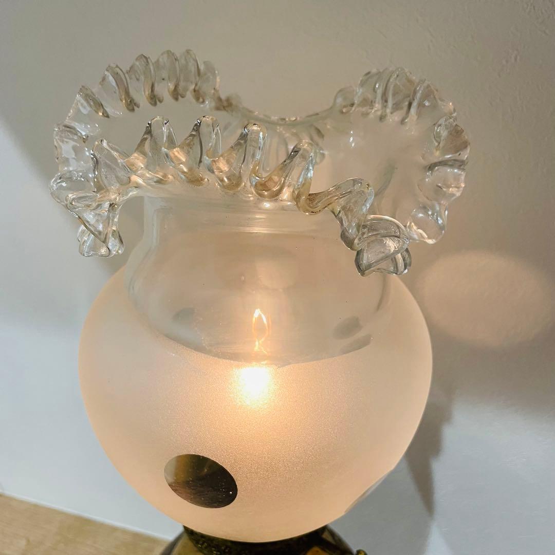 大型 アンティーク スタンドランプ フリル シェード 真鍮製 高さ58cm