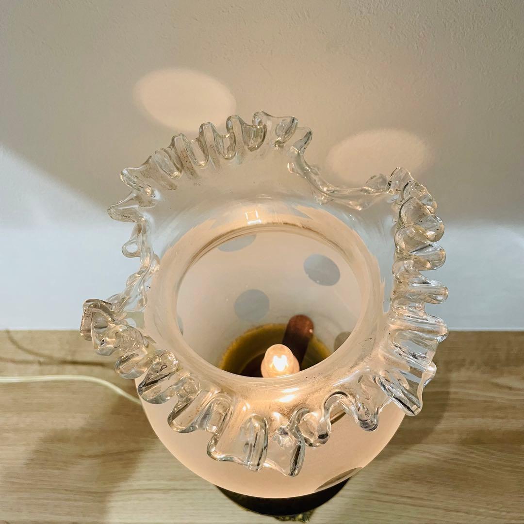 大型 アンティーク スタンドランプ フリル シェード 真鍮製 高さ58cm