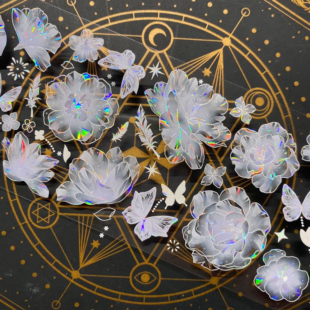 【9167】海外　マステ　中古巻　貝殻光マスキングテープ　お花系　半透明　紫