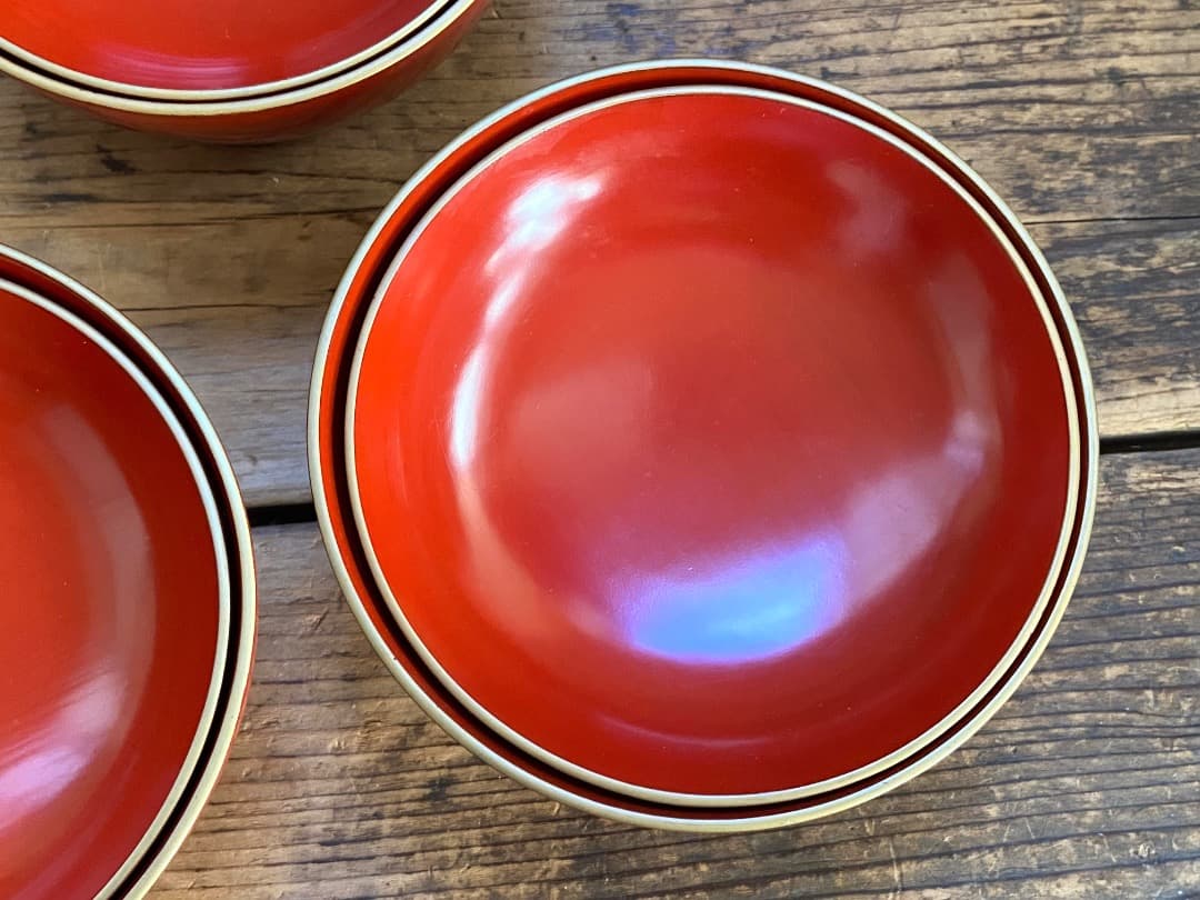 いろはにほへと 輪島塗 金縁 煮物椀 5客 / 朱漆 漆器椀 懐石椀