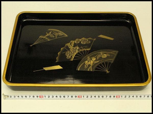 扇蒔絵 四方 廣蓋 煎茶盆 香盆(ZE705)