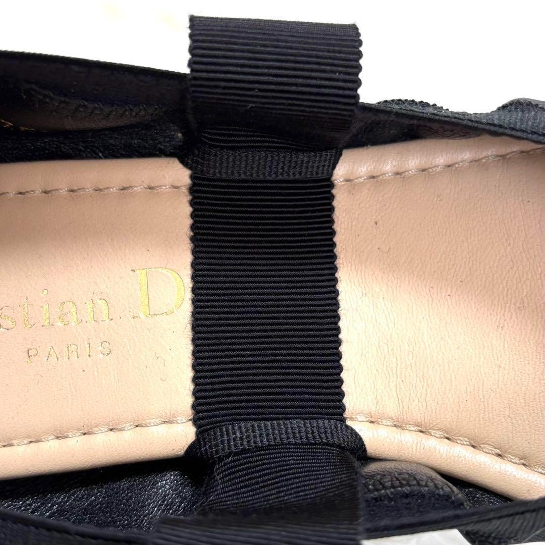 【新品同様】ディオール 　ロゴデザイン　リボン バレエ シューズ ブラック