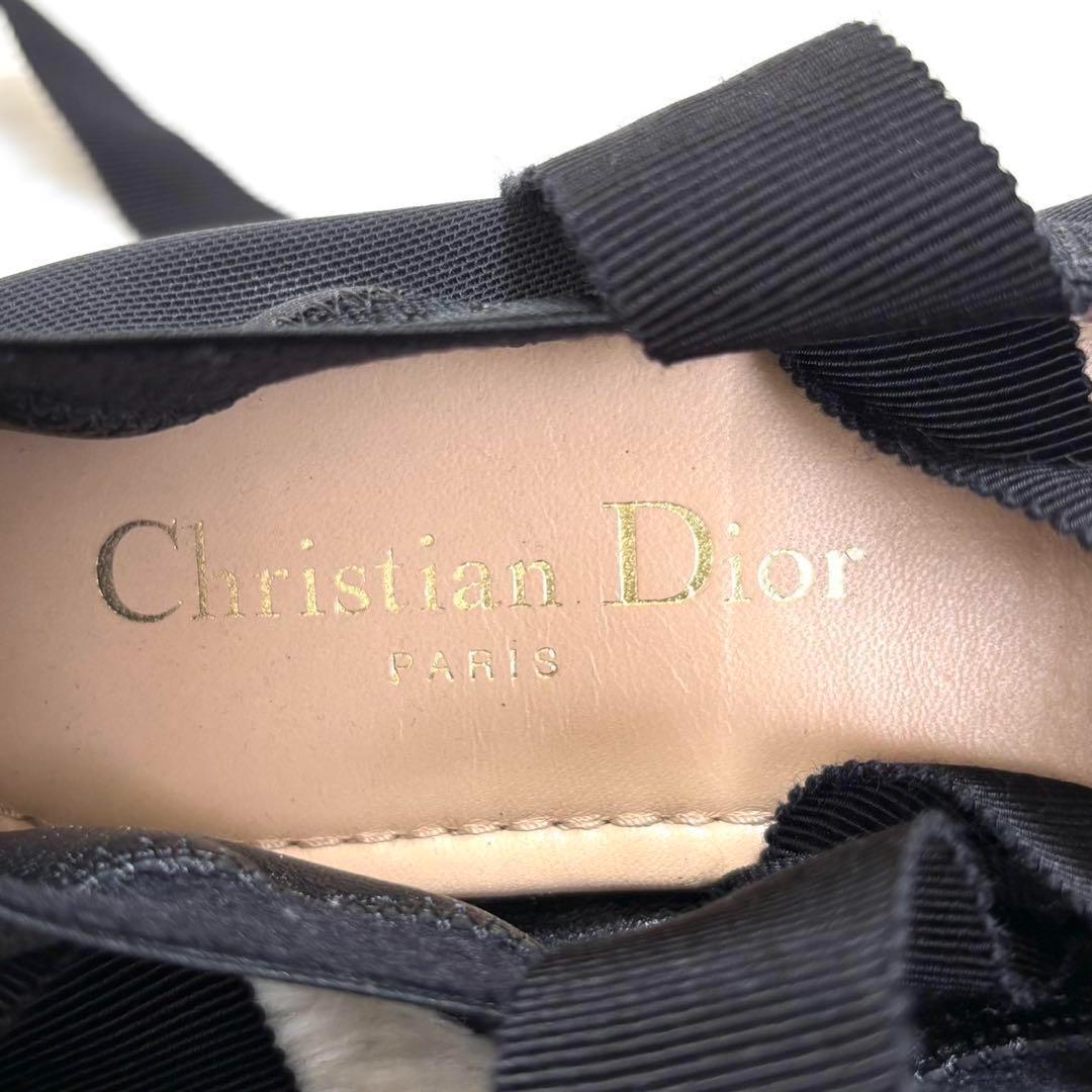 【新品同様】ディオール 　ロゴデザイン　リボン バレエ シューズ ブラック