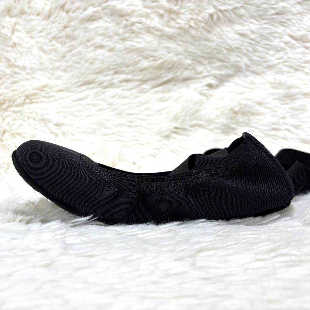 【新品同様】ディオール 　ロゴデザイン　リボン バレエ シューズ ブラック