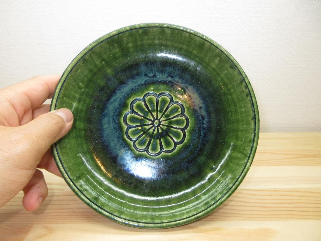 送料込【逢絢亭】茶道具 菓子鉢 高台鉢 美濃焼 織部 加藤芳右衛門 共箱入り