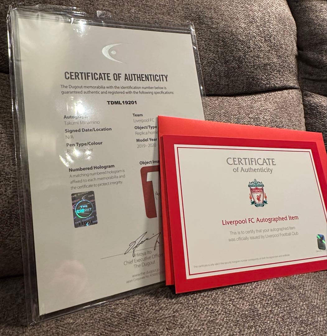南野拓実 リヴァプール サイン入り ユニフォーム 証明書付きTHE DUGOUT
