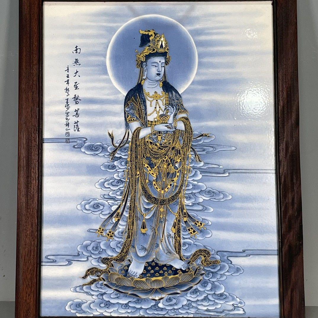 パステル観音図掛屏陶板画 景徳鎮陶瓷磁 装飾品 工芸品 置物