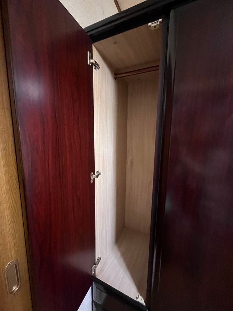 アンティーク 洋服タンス 収納 ダークブラウン 3扉 引き出し ミラー付き