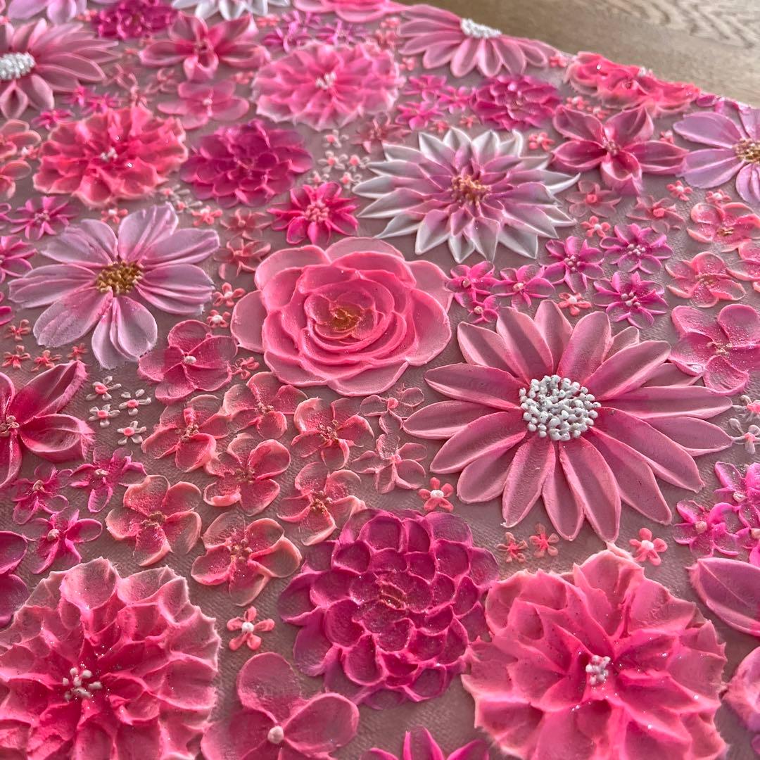 テクスチャーアート 花の絵 花柄 ボタニカルアート 絵画 ピンクの花柄