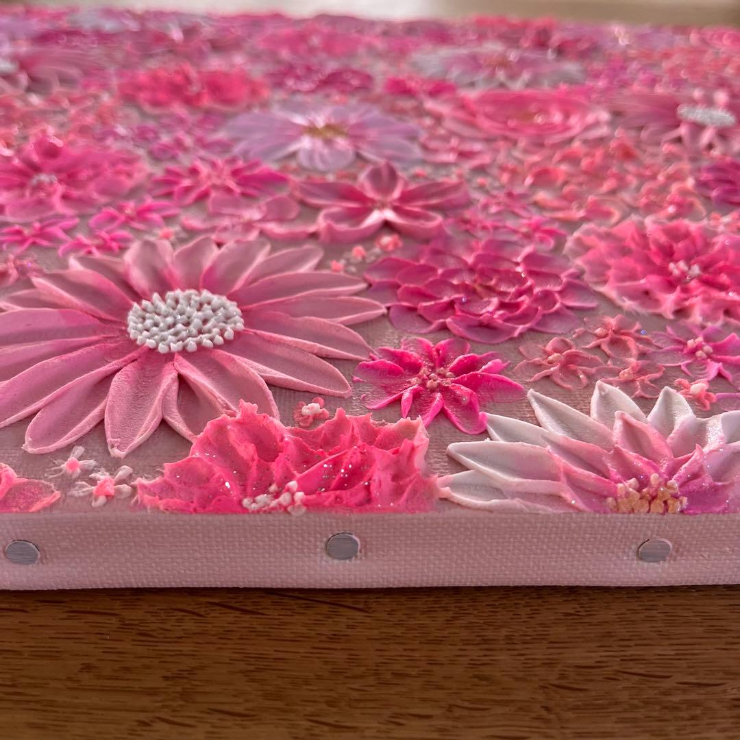テクスチャーアート 花の絵 花柄 ボタニカルアート 絵画 ピンクの花柄